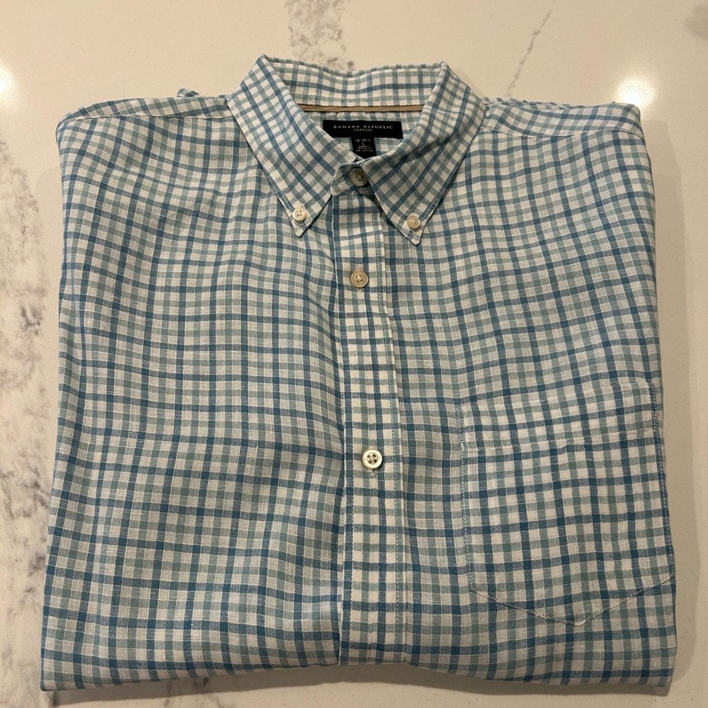 Banana Republic short sleeve Checkered Men's Shirt size L 16/16.5